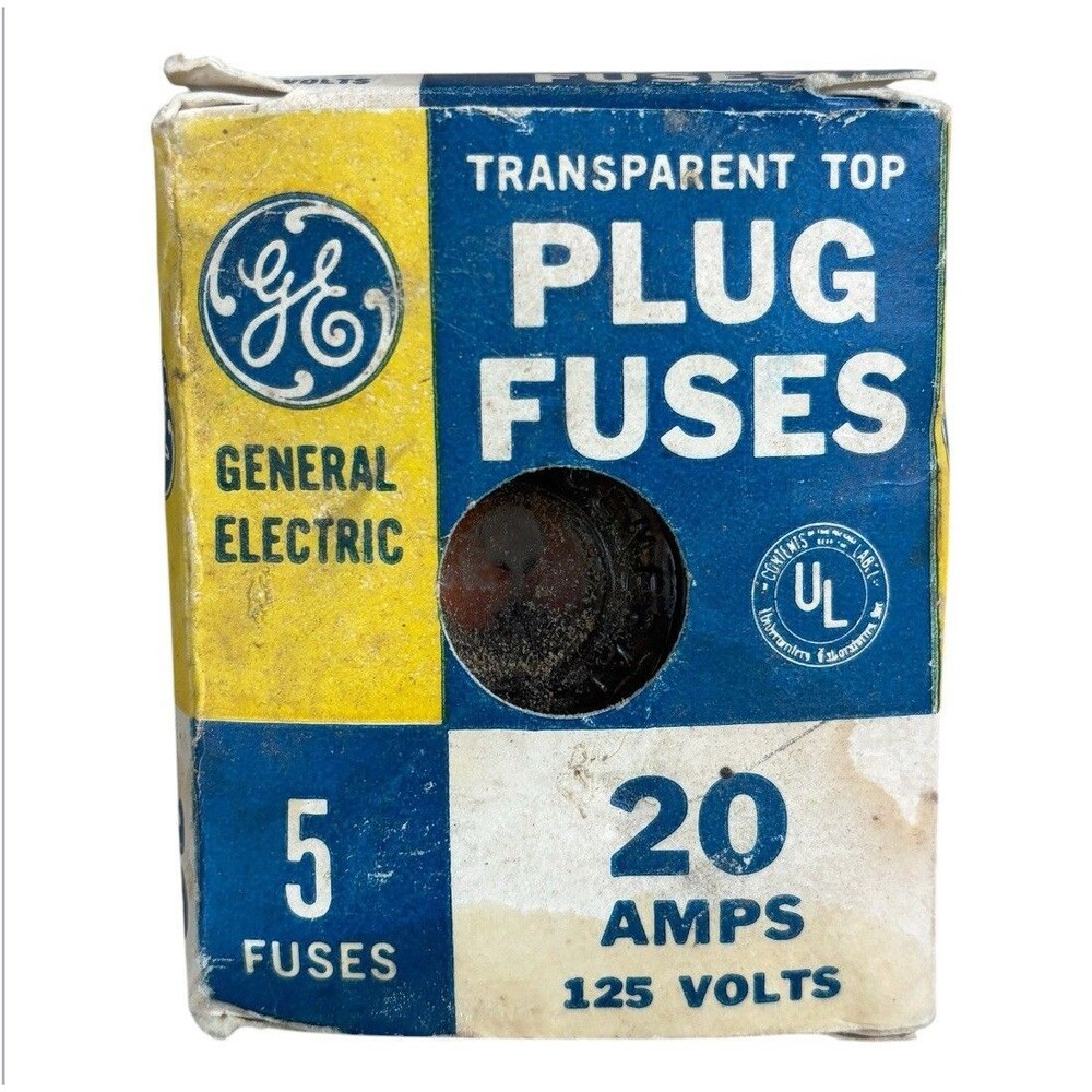 Vintage GE General Electric 20 Amp Plug Fuses Transparent Top 125 Volt Pack of 5